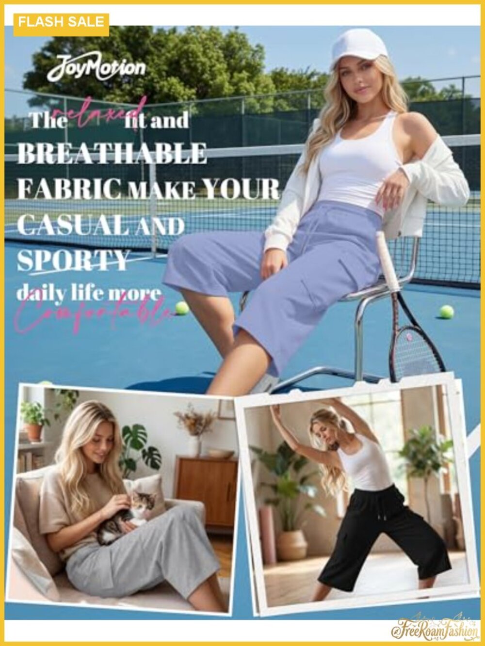 Womens Capri Pants 4 Pockets Cotton Polyester Lounge Athletic 3 Pack - Picture 2 of 6